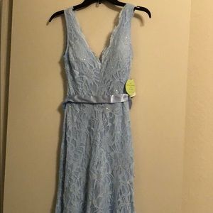 Long light blue mermaid prom dress